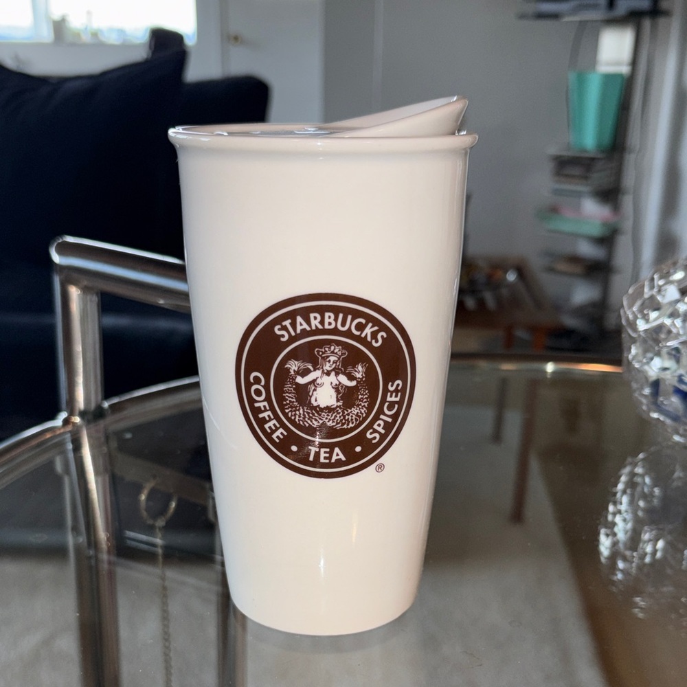 ☕️NWOT Starbucks Original Logo White Ceramic Tumbler with Brown Logo